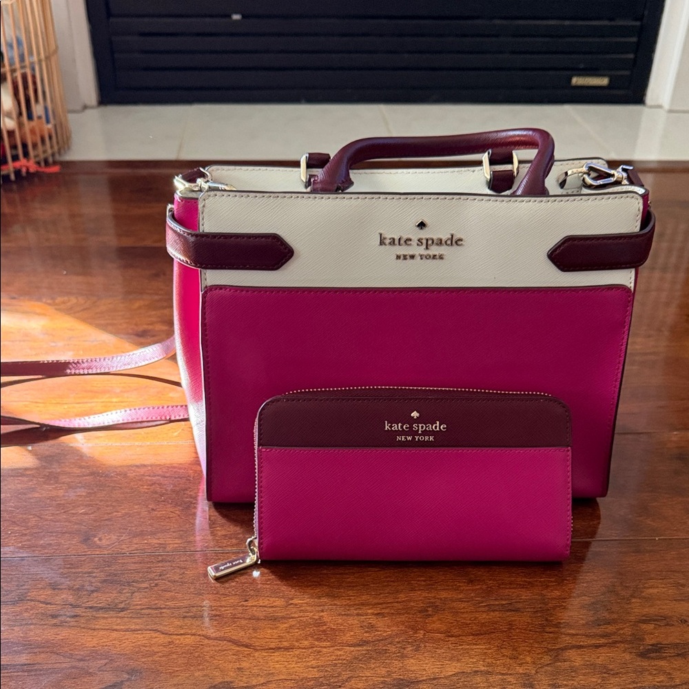 Kate Spade Fuchsia and Cream Satchel with Wallet